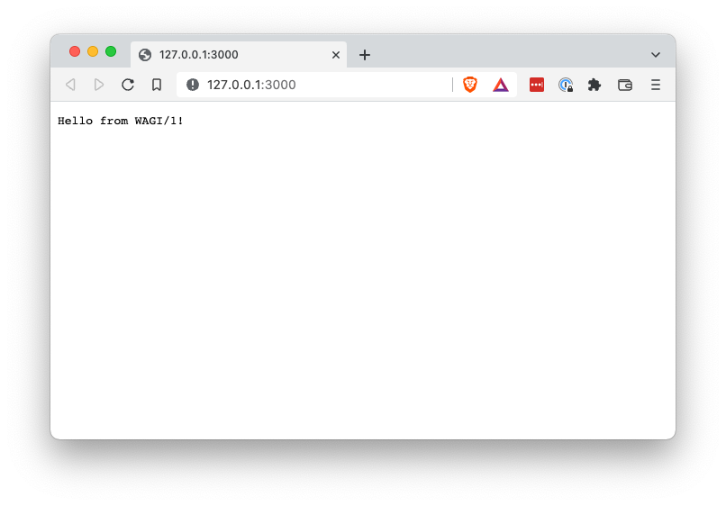 Browser showing “Hello from WAGI/1!”