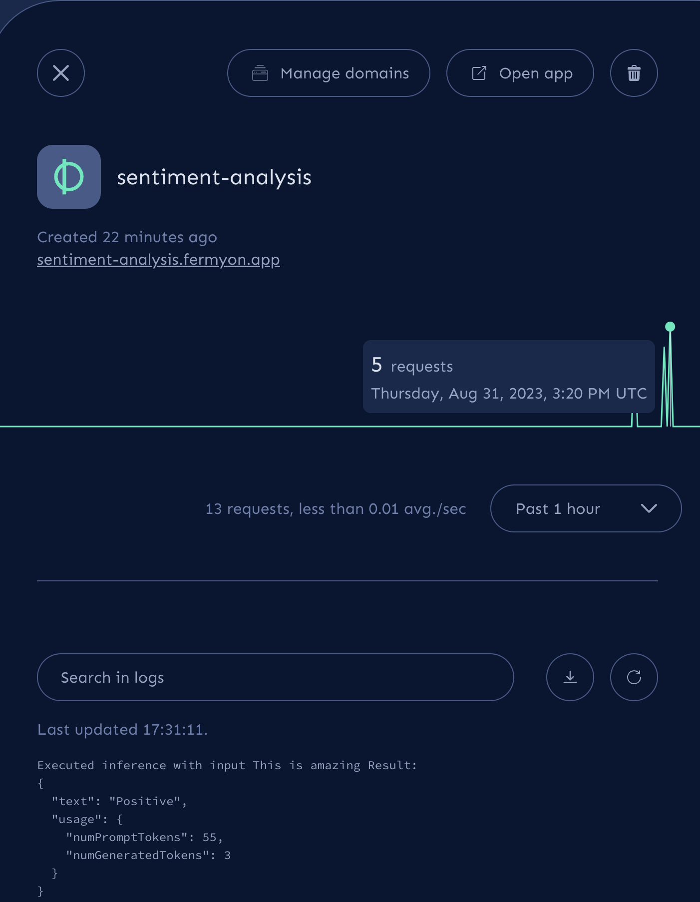 The application running in Fermyon Cloud